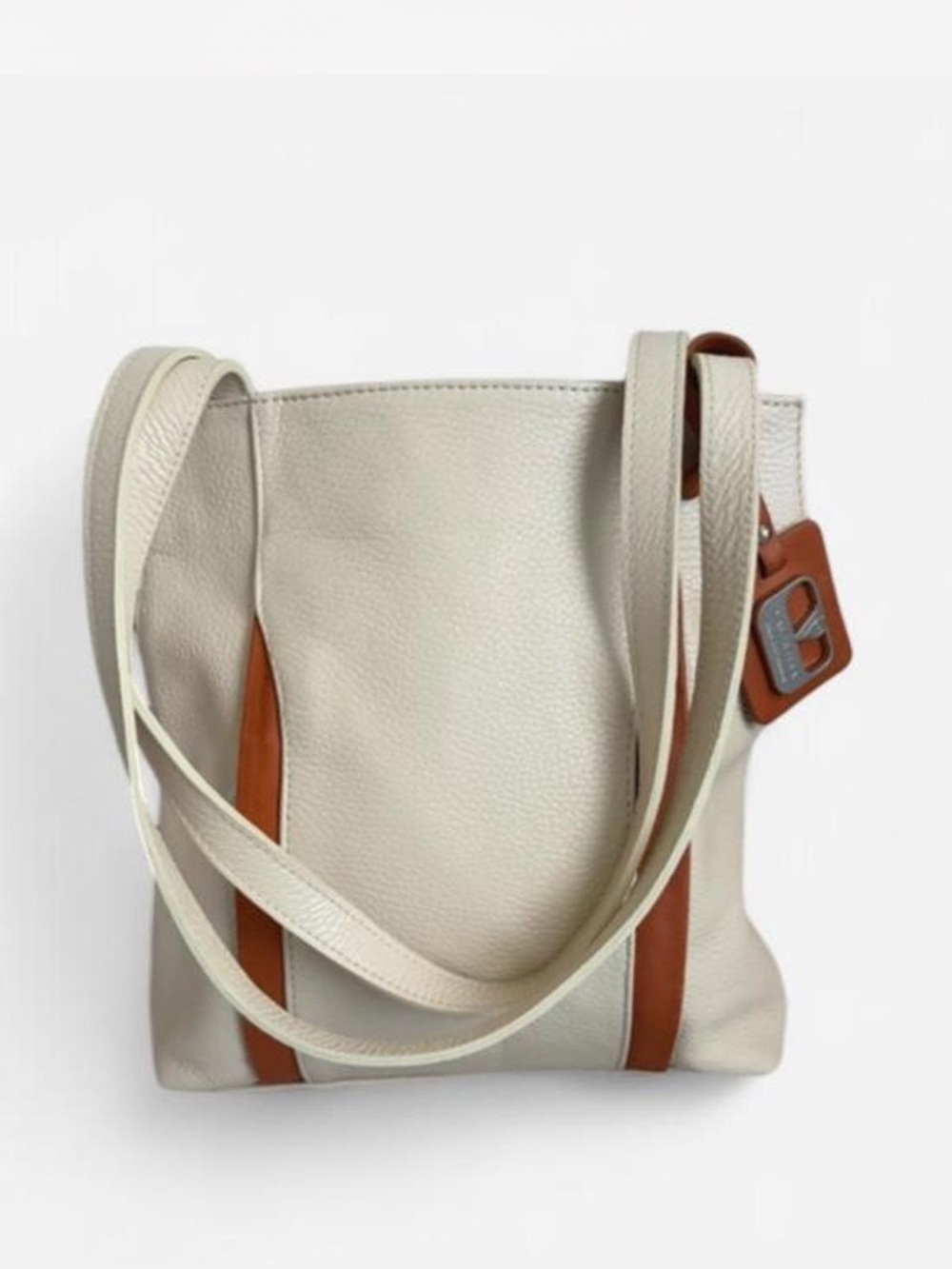 Valentina Cream Shoulder Bag with Tan Accents